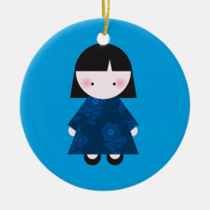 Ornement Rond En Céramique Fille chinoise mignonne