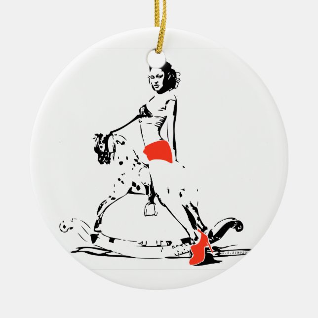 ORNEMENT ROND EN CÉRAMIQUE FILLE DE CHEVAL DE BASCULAGE ! (Devant)