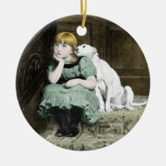 Ornement Rond En Céramique Fille pleine d'adoration de chien