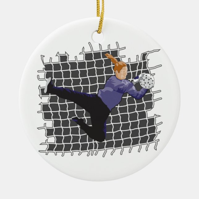 Ornement Rond En Céramique fille soccer gardien de but enregistrer (Devant)