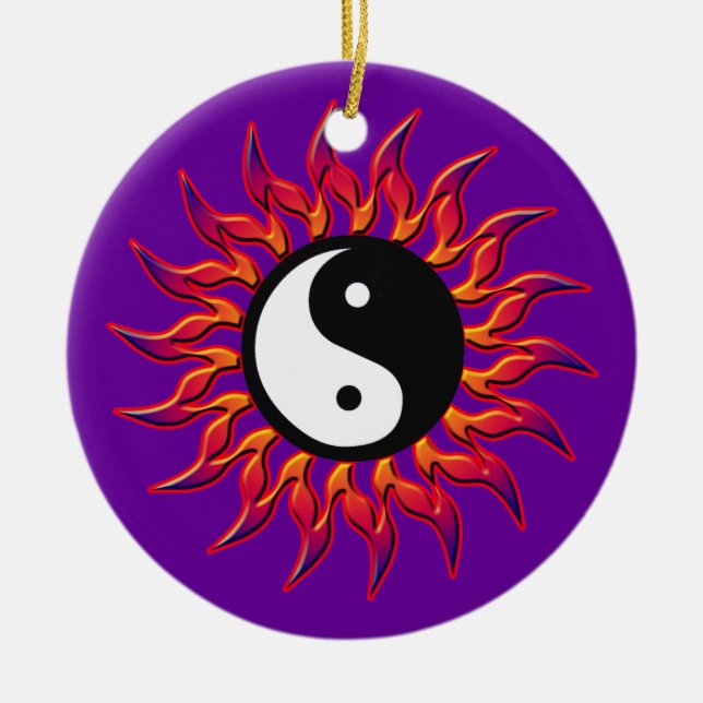 Ornement Rond En Céramique Flamme Yin Yang Sun Ornament (Devant)