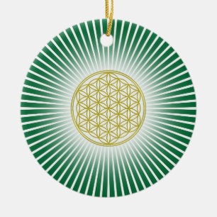 Ornement Rond En Céramique Fleur de la vie / Blume des Lebens - rayons blancs