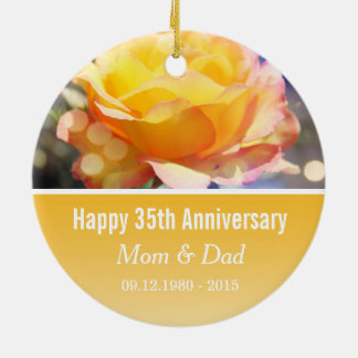 Ornement Rond En Céramique Fleur de rose jaune mariage anniversaire