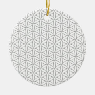 Ornement Rond En Céramique Fleur de vie / Blume des Lebens - motif d'argent