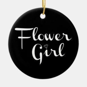 Ornement Rond En Céramique Fleur Retro Script blanc sur noir