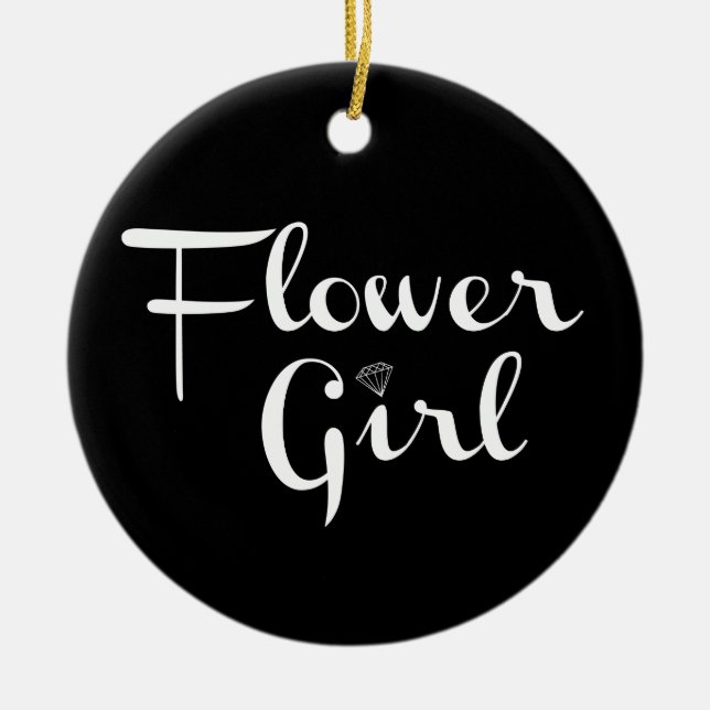 Ornement Rond En Céramique Fleur Retro Script blanc sur noir (Devant)