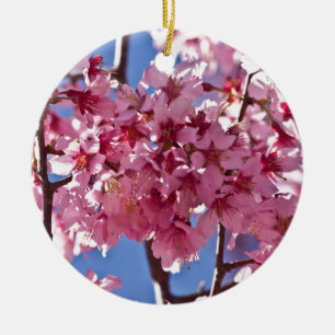 Ornement Rond En Céramique Fleurs de cerisier Sakura Étoiles rouges