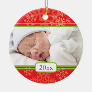 Ornement Rond En Céramique Flocons de neige : Rouge