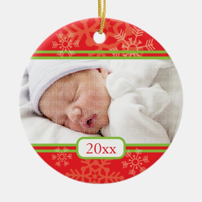 Ornement Rond En Céramique Flocons de neige : Rouge (Devant)