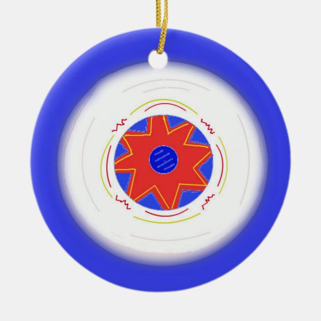 Ornement Rond En Céramique Frisbee Bleu Cool (Devant)