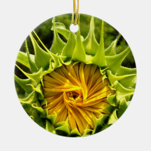 Ornement Rond En Céramique Fun jaune floral tournesol