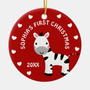 Ornement Rond En Céramique Fun Zebra Baby's 1st First Christmas Gift Circle