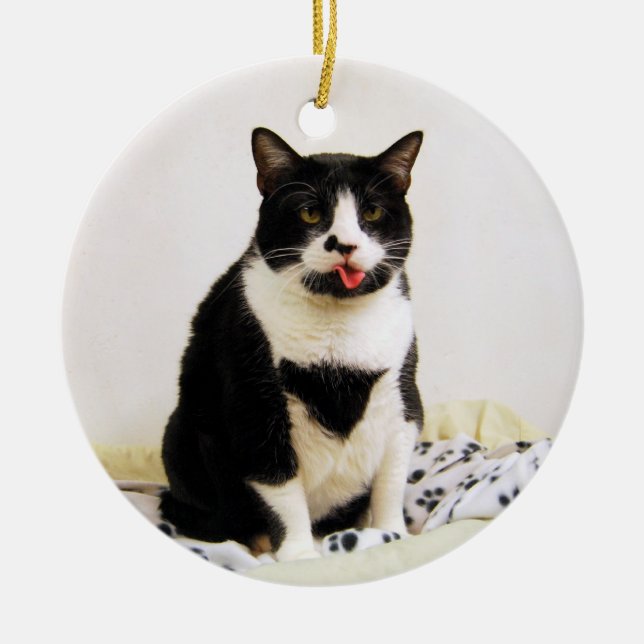 Ornement Rond En Céramique Funny Tuxedo Cat Ornament (Devant)