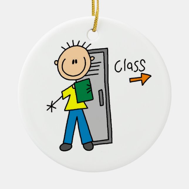 Ornement Rond En Céramique Garçon à l'école (Devant)