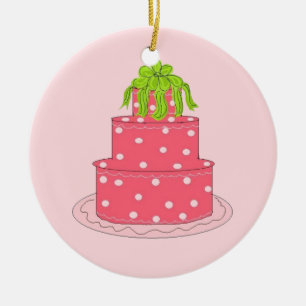 Ornement Rond En Céramique Gâteau rose Polka Dot Designer