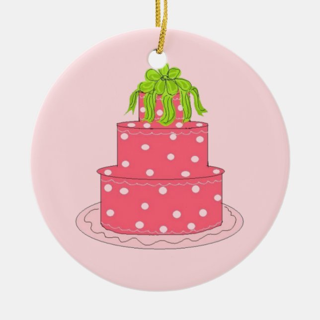 Ornement Rond En Céramique Gâteau rose Polka Dot Designer (Devant)
