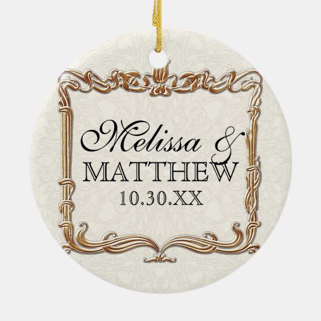 Ornement Rond En Céramique Gatsby Art Déco Nouveau dentelle Faux Gold Tulip (Dos)