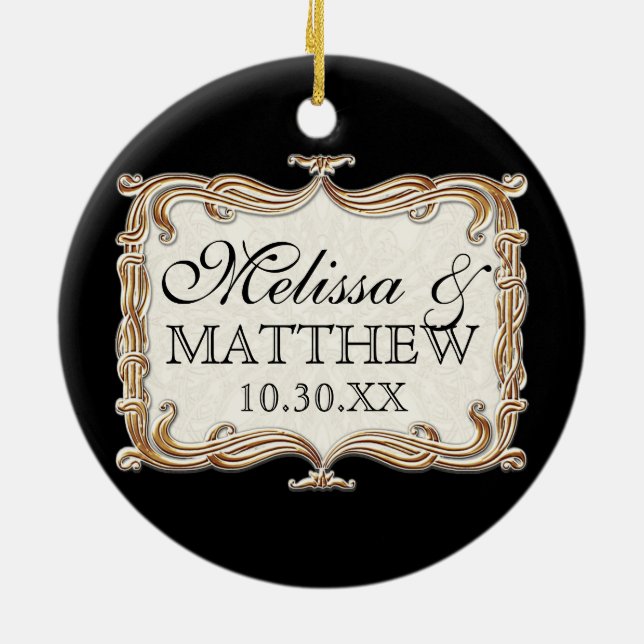 Ornement Rond En Céramique Gatsby Art Déco Nouveau dentelle Faux Gold Tulip (Dos)