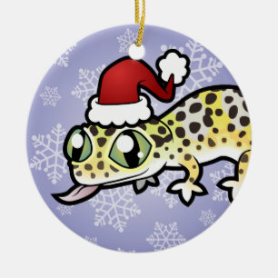 Ornement Rond En Céramique Gecko léopard de Noël