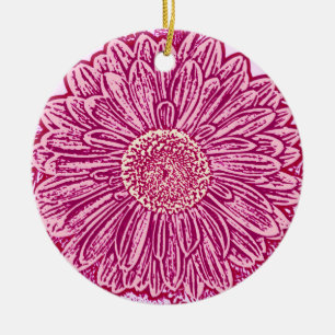 Ornement Rond En Céramique Gerbera Daisy Block Print - nuances roses