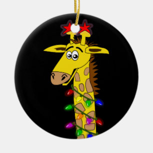Ornement Rond En Céramique Girafe drôle avec Noël lunatique de lumières