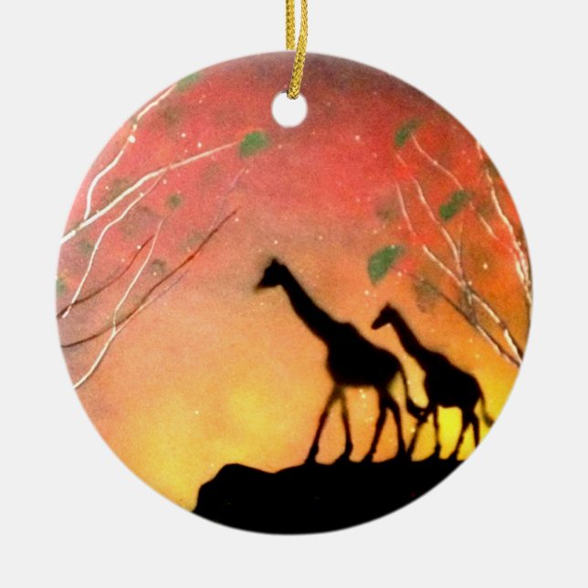 Ornement Rond En Céramique Girafes (Devant)