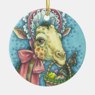 Ornement Rond En Céramique GIRAFFE DE PÂQUES PRINTEMPS ORNAMENT Round
