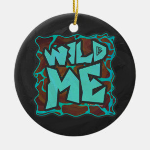 Ornement Rond En Céramique Giraffe Impression Brown et Turquoise