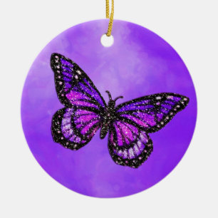 Ornement Rond En Céramique Glittery Butterfly on Watercolor