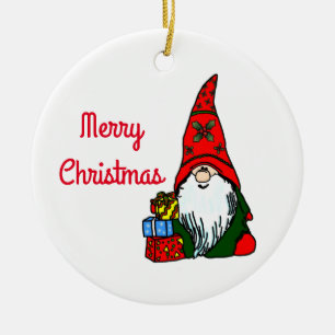Ornement Rond En Céramique Gnome de Noël