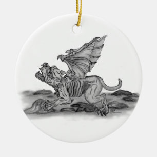 Ornement Rond En Céramique Golem Gargoyle schwarz weiss Zeichnung