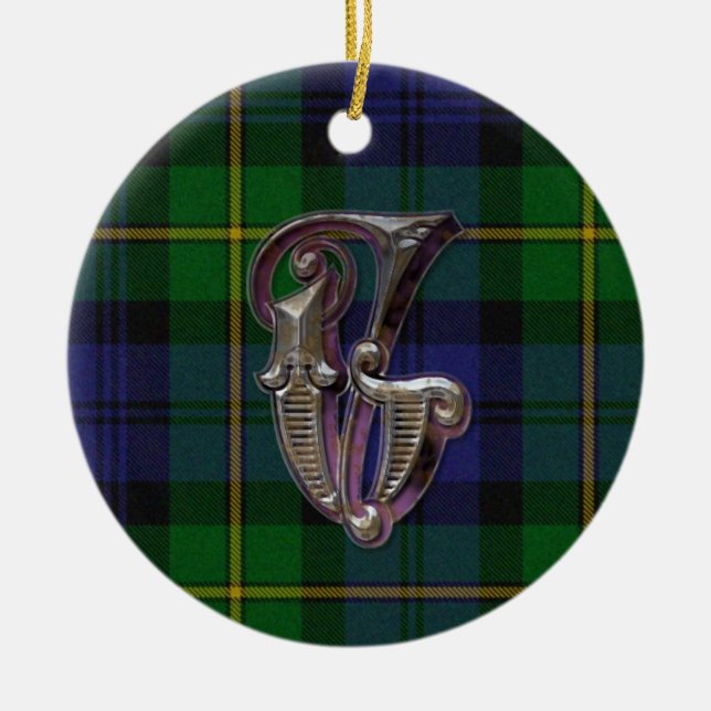 Ornement Rond En Céramique Gordon Plaid Monogram orament (Devant)