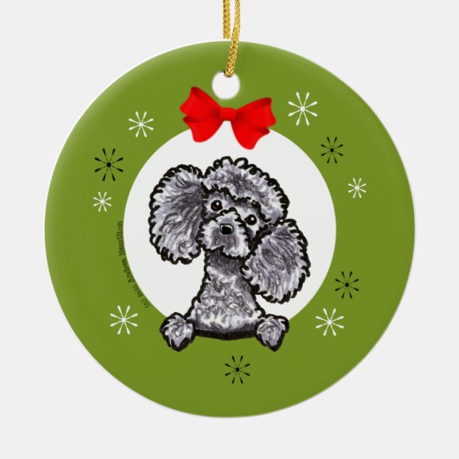 Ornement Rond En Céramique Gris Toy Poodle Noël Classique (Devant)