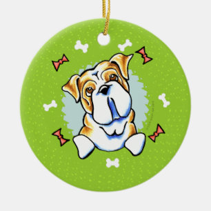 Ornement Rond En Céramique Guirlande anglaise de Noël de bouledogue