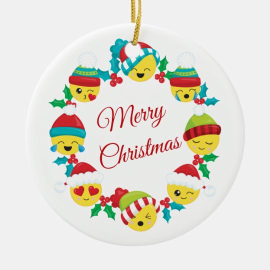 Ornement Rond En Ceramique Guirlande D Emoji De Joyeux Noel Zazzle Fr