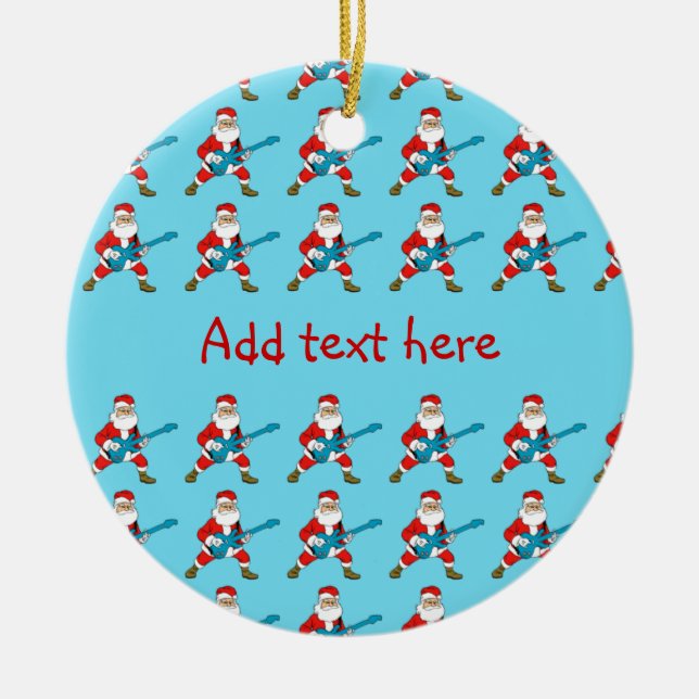 Ornement Rond En Céramique Guitare jouant le père noël (Devant)