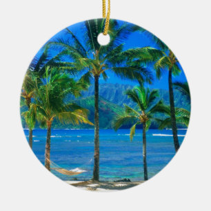 Ornement Rond En Céramique Hamac Kauai Hawaï de plage