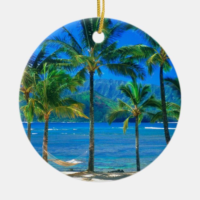 Ornement Rond En Céramique Hamac Kauai Hawaï de plage (Devant)