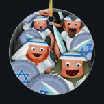 Ornement Rond En Céramique Hanoukka et le Maccabees<br><div class="desc">Illustration de bande dessinée du Maccabees courageux se cachant dans une caverne et faisant des plans de la délivrance. Festival juif d'illustration de Chanukah.</div>