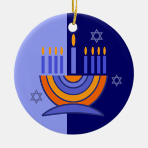 Ornement Rond En Céramique Hanoukka heureux ! Menorah et conception de