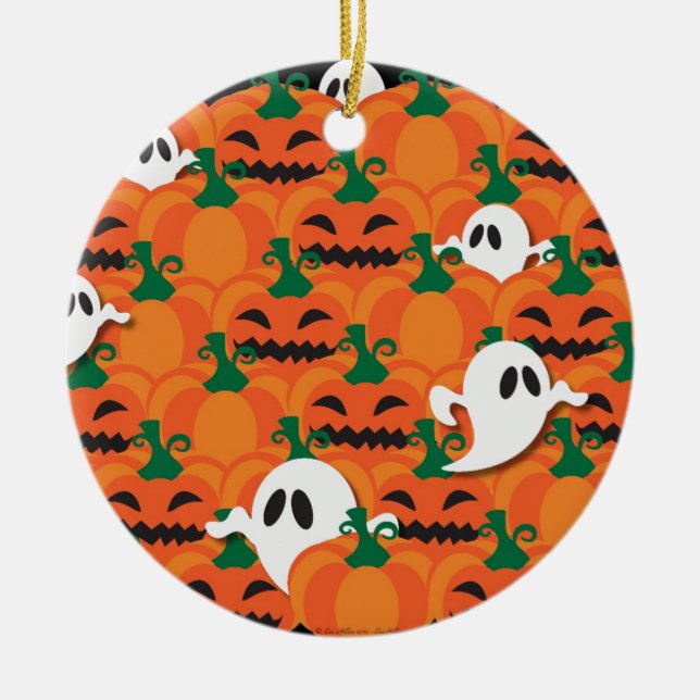 Ornement Rond En Céramique Haunted Halloween Citrouille Patch Ghosts (Devant)