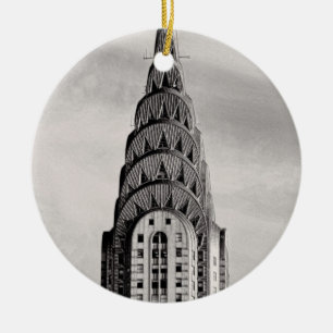 Ornement Rond En Céramique Haut du Chrysler Building NYC - N&B