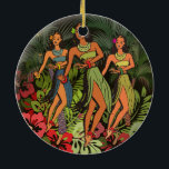 Ornement Rond En Céramique Hawaii Aloha Palm Hula Art Design<br><div class="desc">Hawaii Hula - This vintage-inspired art print showing hula dancers and palm trees.</div>
