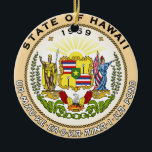 Ornement Rond En Céramique Hawaii* Ornament de ワ de Christmas ハ リ イ<br><div class="desc">Use this State of hawaii Christmas Ornament to keep track of your travels. Or get one for a friend or family member. The ornament is ceramic and on one side you will find the seal of the State of Hawaii and on the other, the seal of the United States. These...</div>
