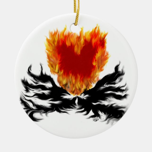 Ornement Rond En Céramique Herz en flammes (Devant)