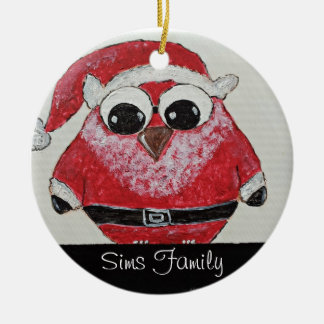 Ornement Rond En Céramique hibou père Noël