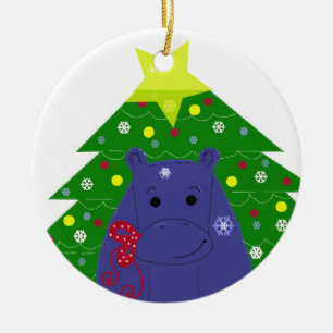 Ornement Rond En Céramique Hippo avec arbre de Noël