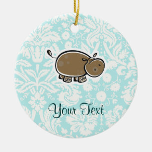 Ornement Rond En Céramique Hippopotame mignon ; Teal