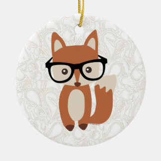 Ornement Rond En Céramique Hipster Baby Fox avec lunettes