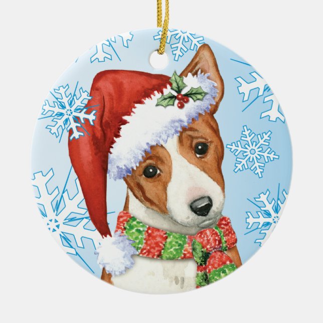 Ornement Rond En Céramique Howliday heureux Basenji (Devant)